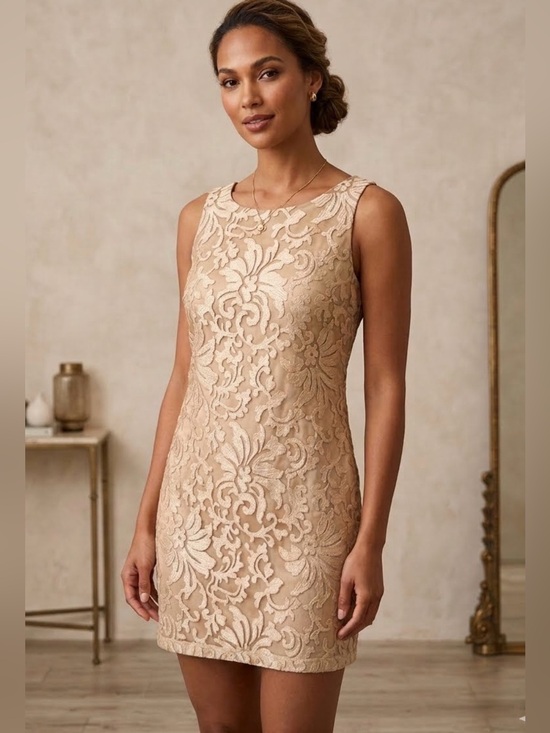 Lucy Paris Dresses & Skirts - Lucy Paris Sleeveless Lace Shift Dress - Golden Tan/Nude | Size S